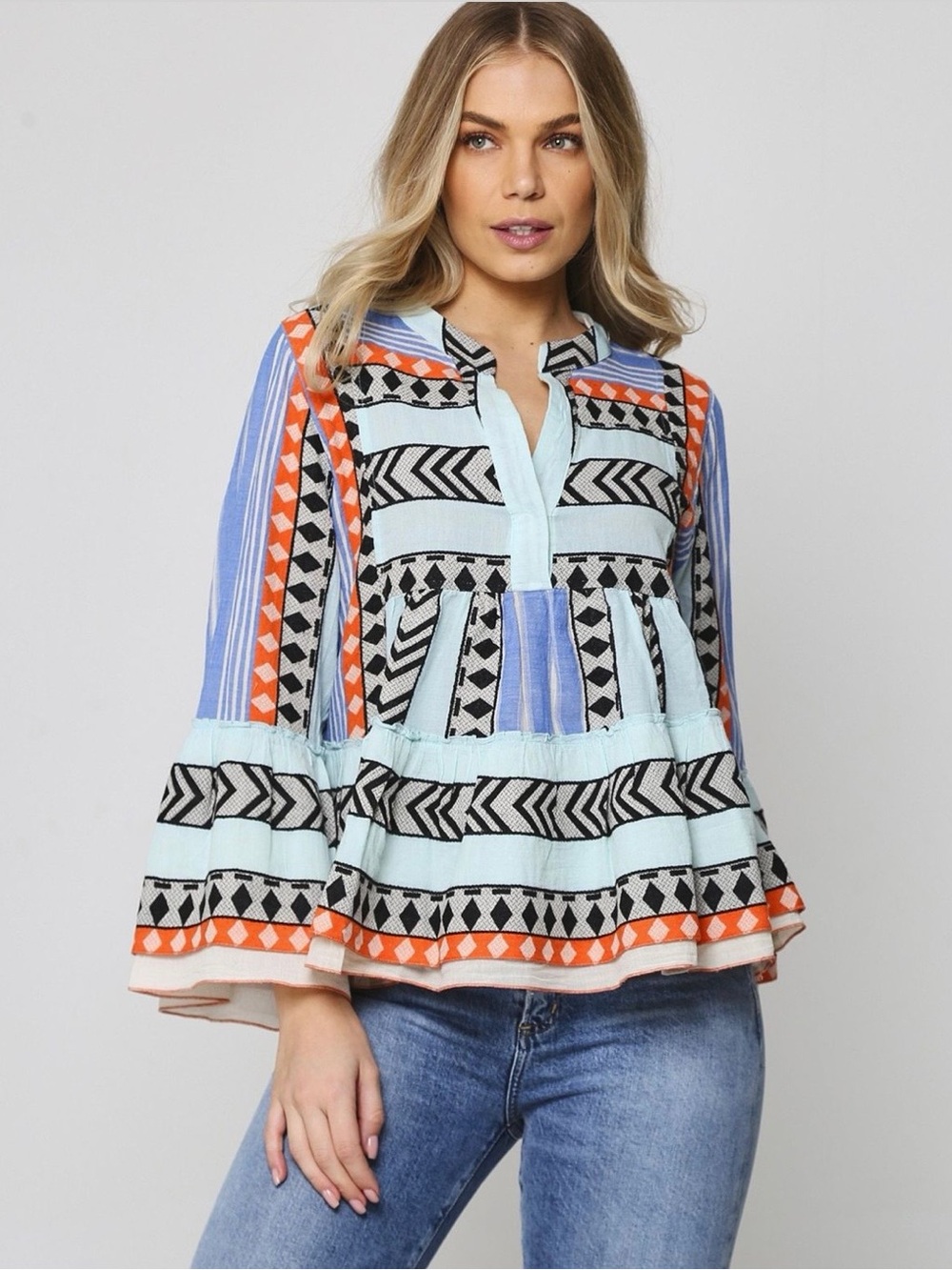 Devotion Twins Zakar Embroidered Patchwork Blouse Sz S